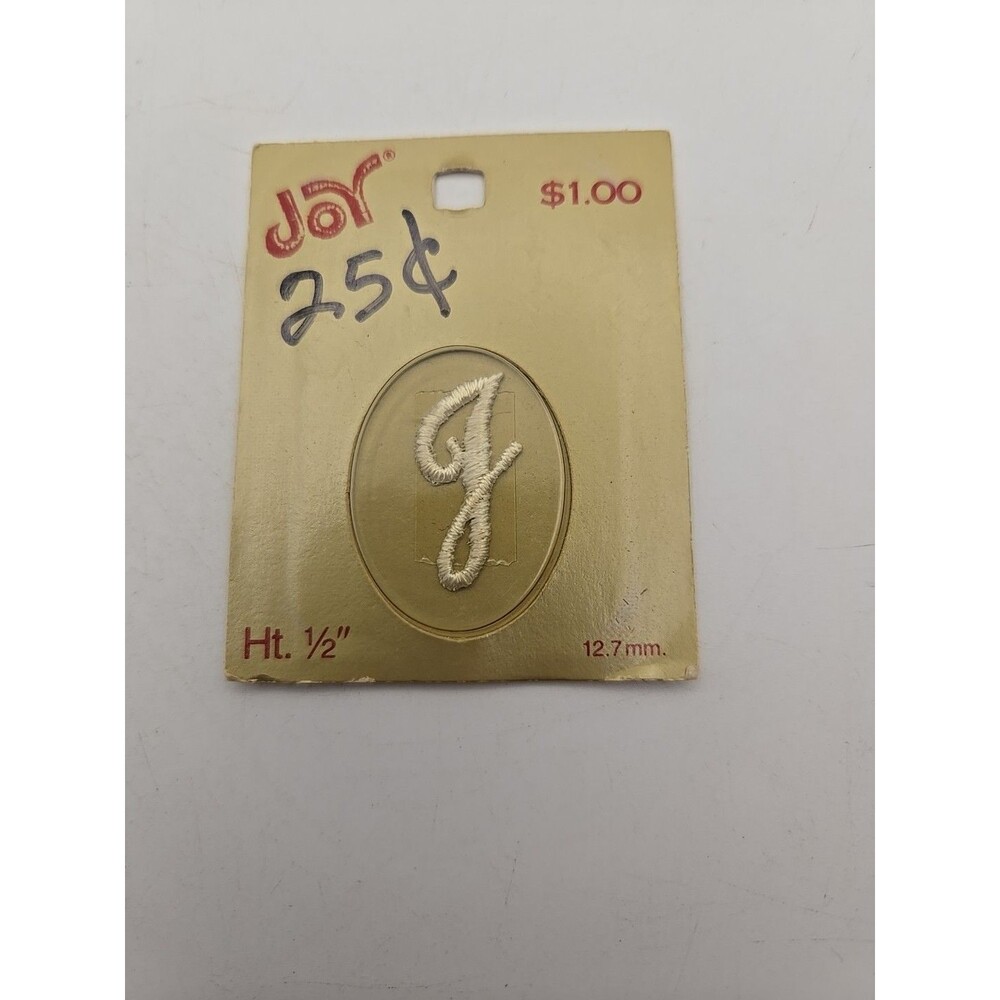 New Iron On Monogram Letter J Joy Brand Vintage Original Packaging 1/2"